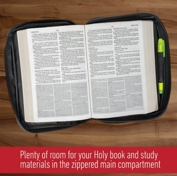 Embassy Italian Stone Design Black Genuine Leather Bible Cover, Measures 10" x 7.5" x 1.75" LULBIBLE