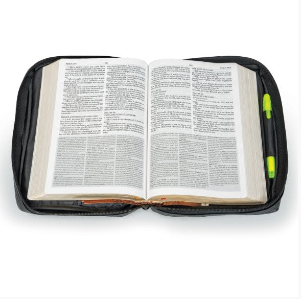 Embassy Italian Stone Design Black Genuine Leather Bible Cover, Measures 10" x 7.5" x 1.75" LULBIBLE