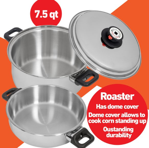 Maxam 9-Element Waterless Cookware Set, Durable Stainless Steel Construction with Heat and Cold Resistant Handles, 17-Pieces