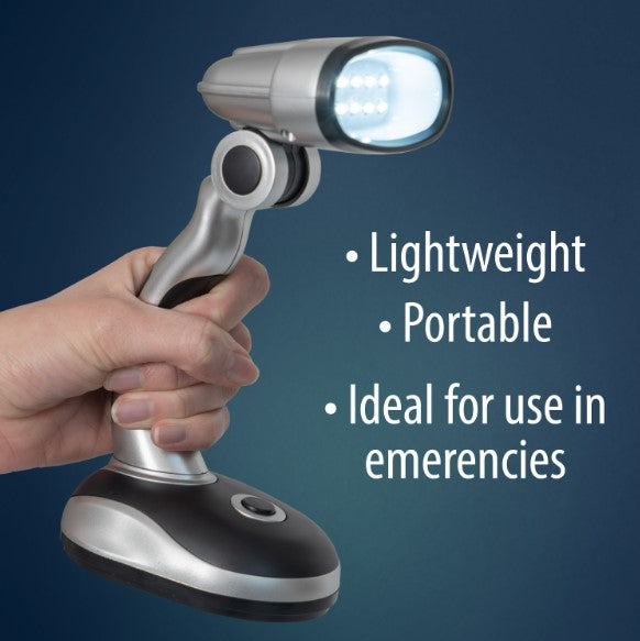 Mitaki-Japan ELDSKLT LED Desk Lamp - 12-Bulb Cordless, Battery-Operated Table Light for Home, Office, Study Room - With Push-Button Power, Adjustable Pivot Head & Curved Neck Handle - Silver/Black