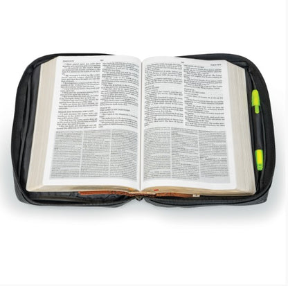 Embassy Italian Stone Design Black Genuine Leather Bible Cover, Measures 10" x 7.5" x 1.75"   LULBIBLE