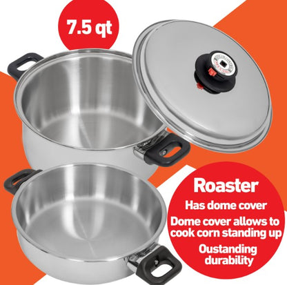 Maxam 9-Element Waterless Cookware Set, Durable Stainless Steel Construction with Heat and Cold Resistant Handles, 17-Pieces